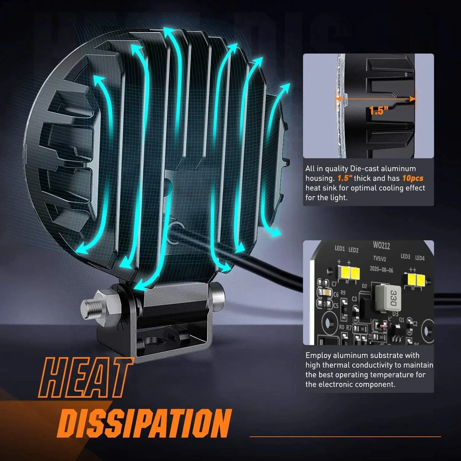3 Inch 12W 1500LM Round Flood Built-in EMC LED Work Lights (Pair) | 16AWG DT Wire