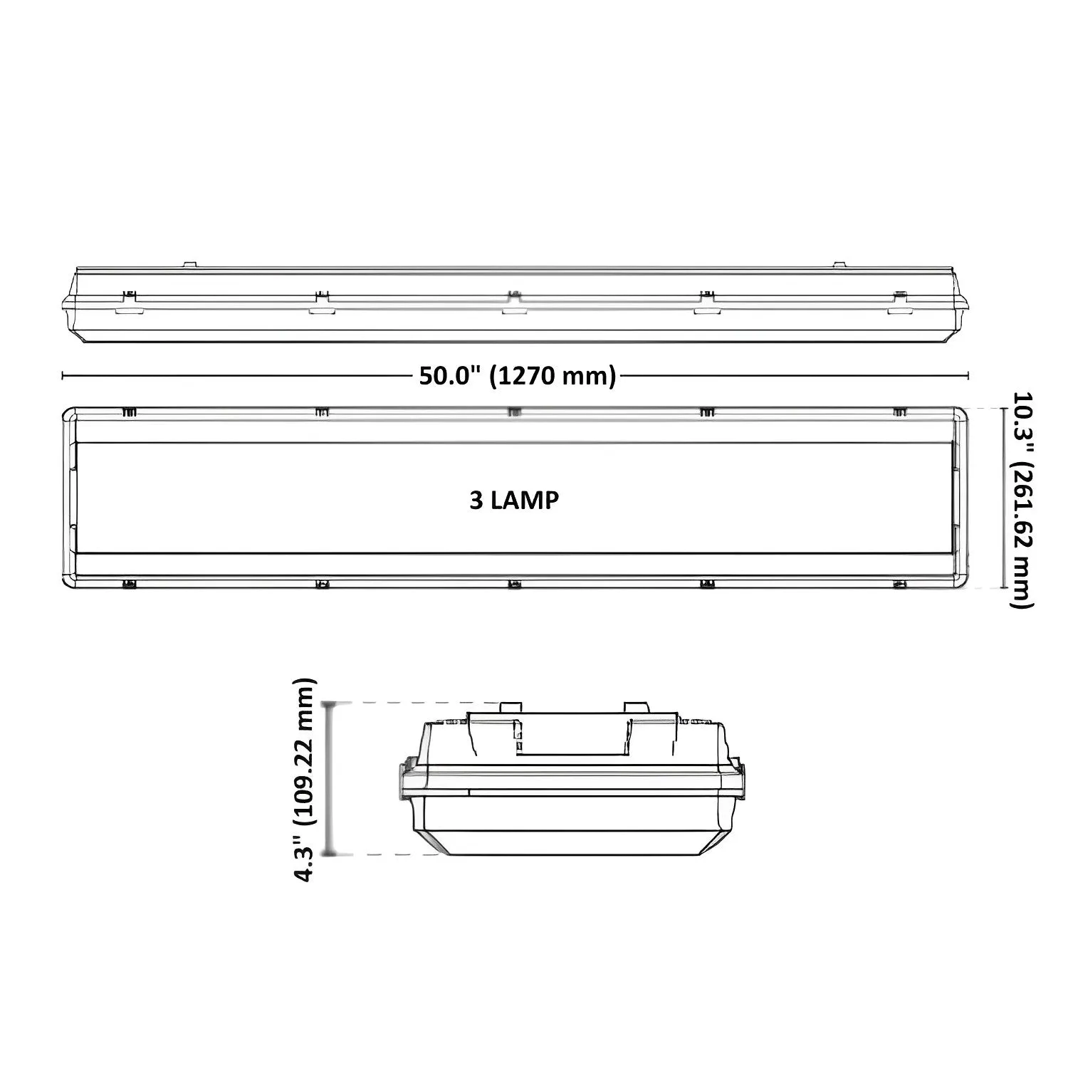 4ft LED Ready Vapor Tight Fixture, Triple-Lamp, Non-Shunted, Double Ended