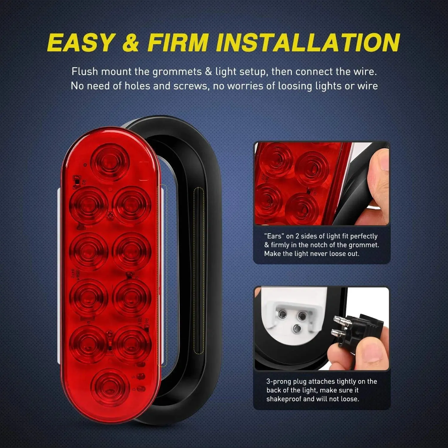 6 Inch Oval Red White LED Trailer Tail Lights (2 Pairs)