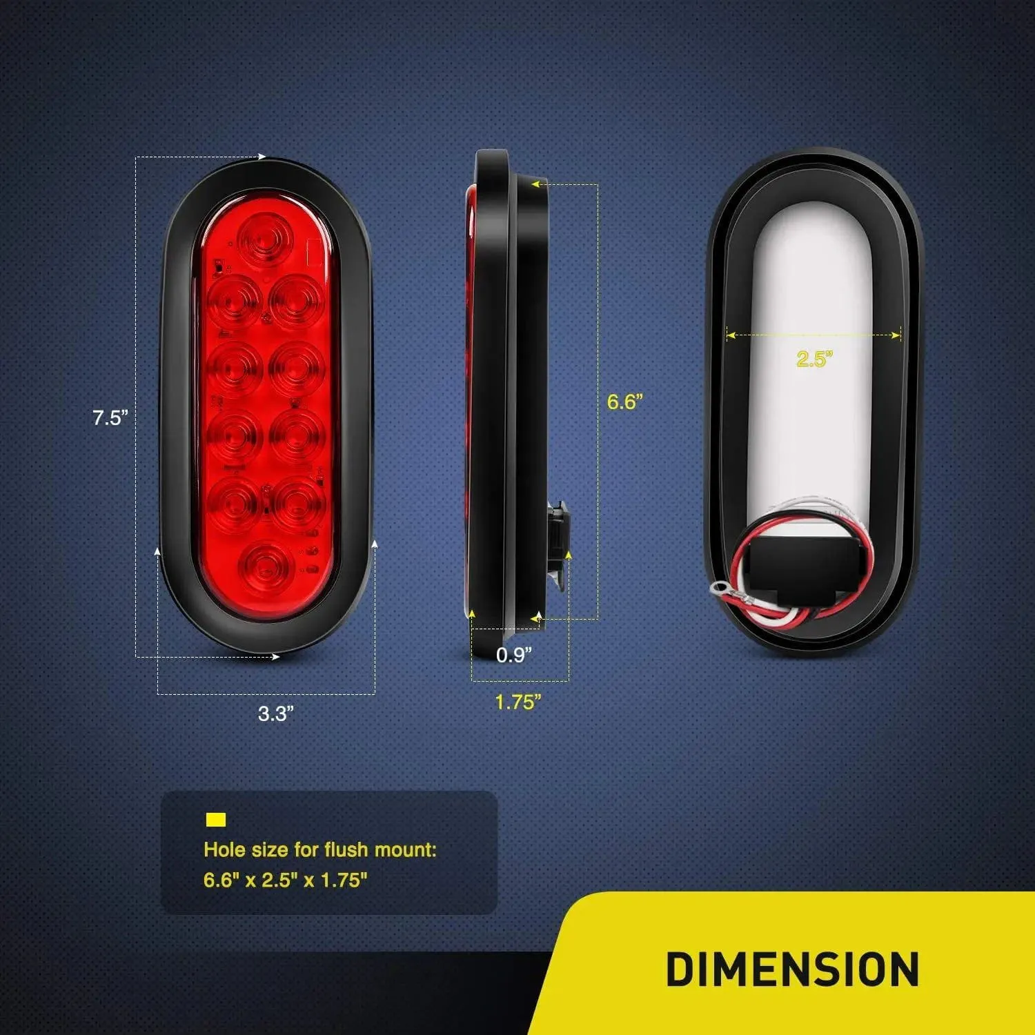 6 Inch Oval Red White LED Trailer Tail Lights (2 Pairs)