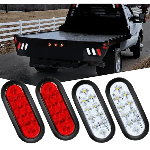 6 Inch Oval Red White LED Trailer Tail Lights (2 Pairs)