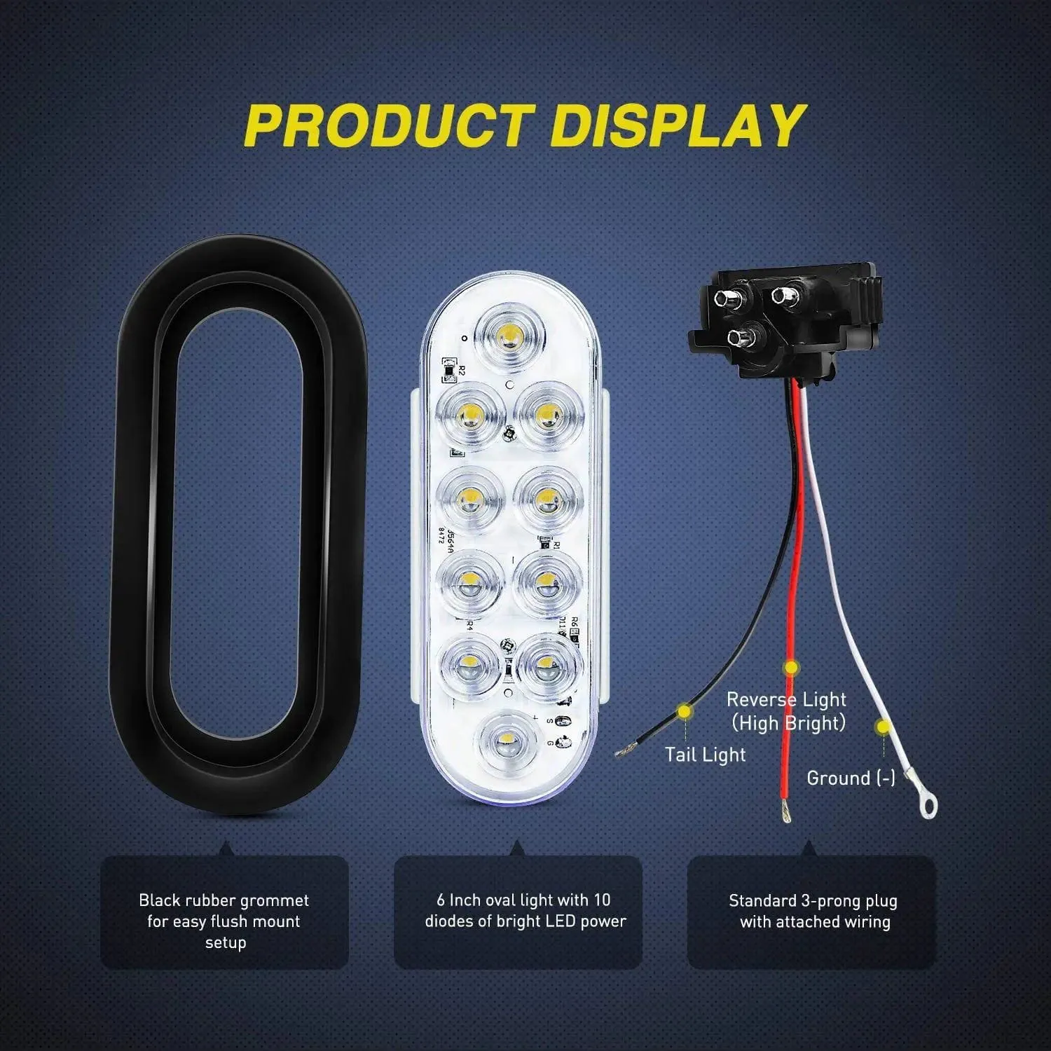 6 Inch Oval Red White LED Trailer Tail Lights (2 Pairs)