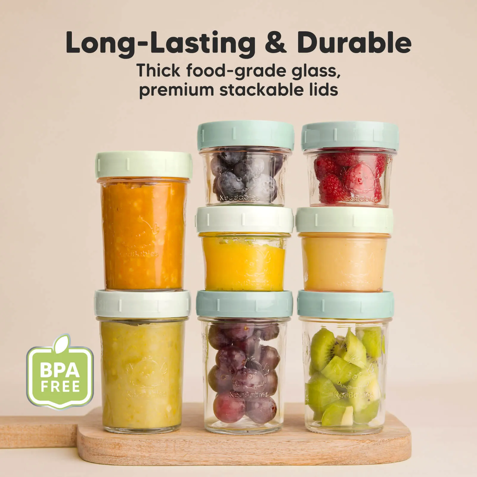 8-Pack Prep Jars Food Glass Containers (Sage)