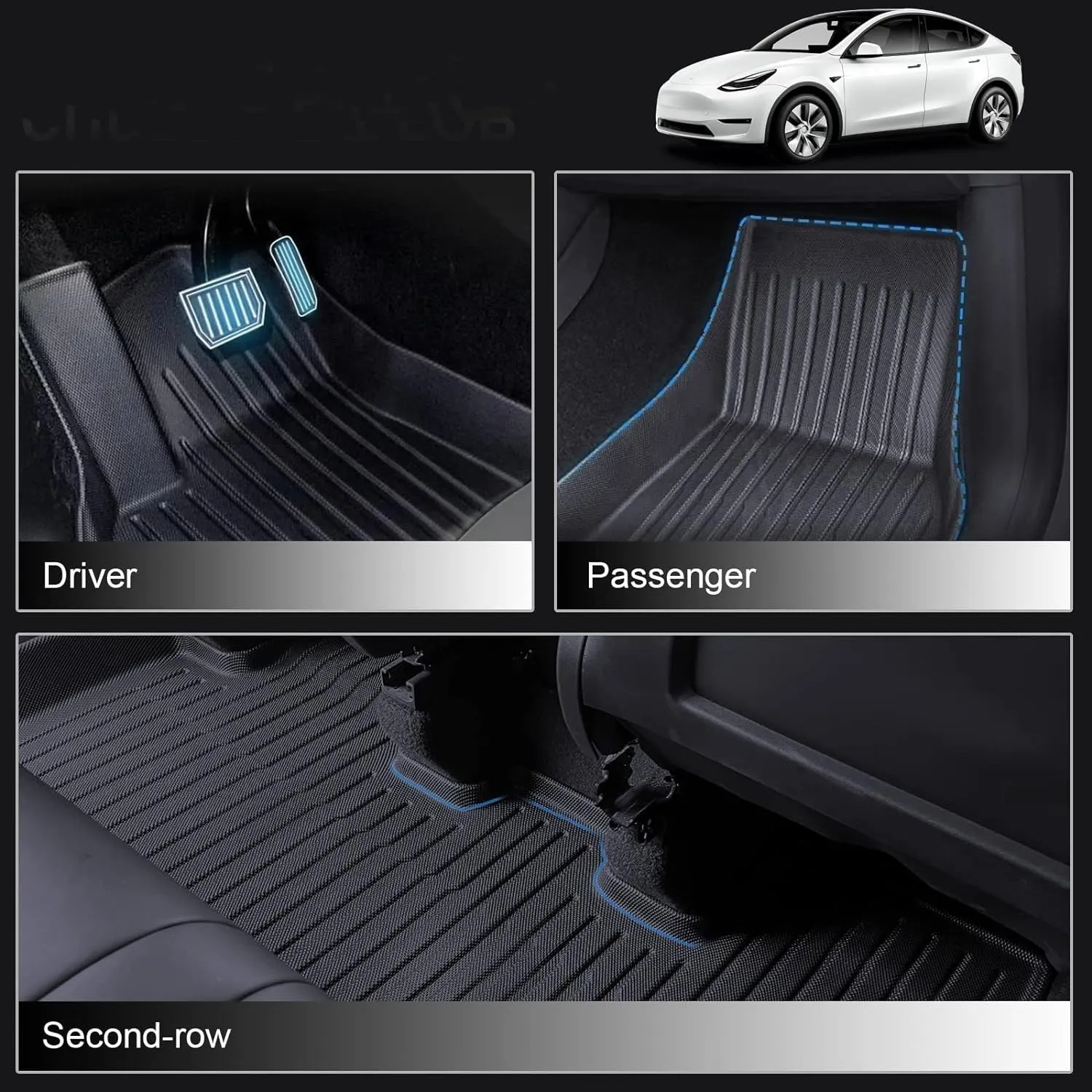 All Weather TPE Floor Mats for Tesla Model Y 7 Seats