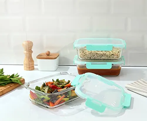 Amazon Brand - Solimo Borosilicate Glass Lunch Boxes with Air-Vent Lids, Set of 3 (1,000 ml Each)