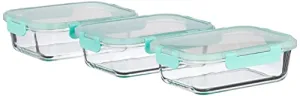 Amazon Brand - Solimo Borosilicate Glass Lunch Boxes with Air-Vent Lids, Set of 3 (1,000 ml Each)