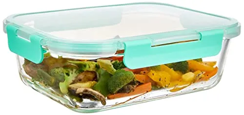 Amazon Brand - Solimo Borosilicate Glass Lunch Boxes with Air-Vent Lids, Set of 3 (1,000 ml Each)