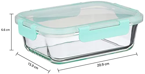 Amazon Brand - Solimo Borosilicate Glass Lunch Boxes with Air-Vent Lids, Set of 3 (1,000 ml Each)