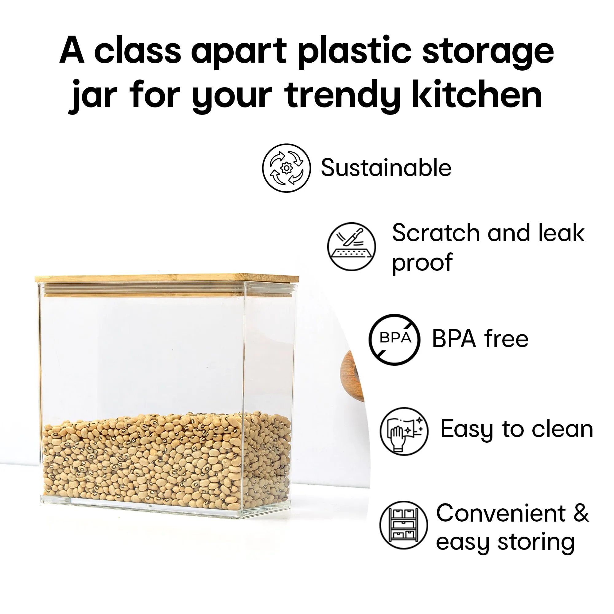 Anko 2.8 Litre Tall Acrylic Airtight Food Storage Container With Bamboo Wood Lid | BPA-free Multi-utility Leak-proof Clear Acrylic Container for Spices, Dried Herbs, Nuts,Cereals and other Condiments