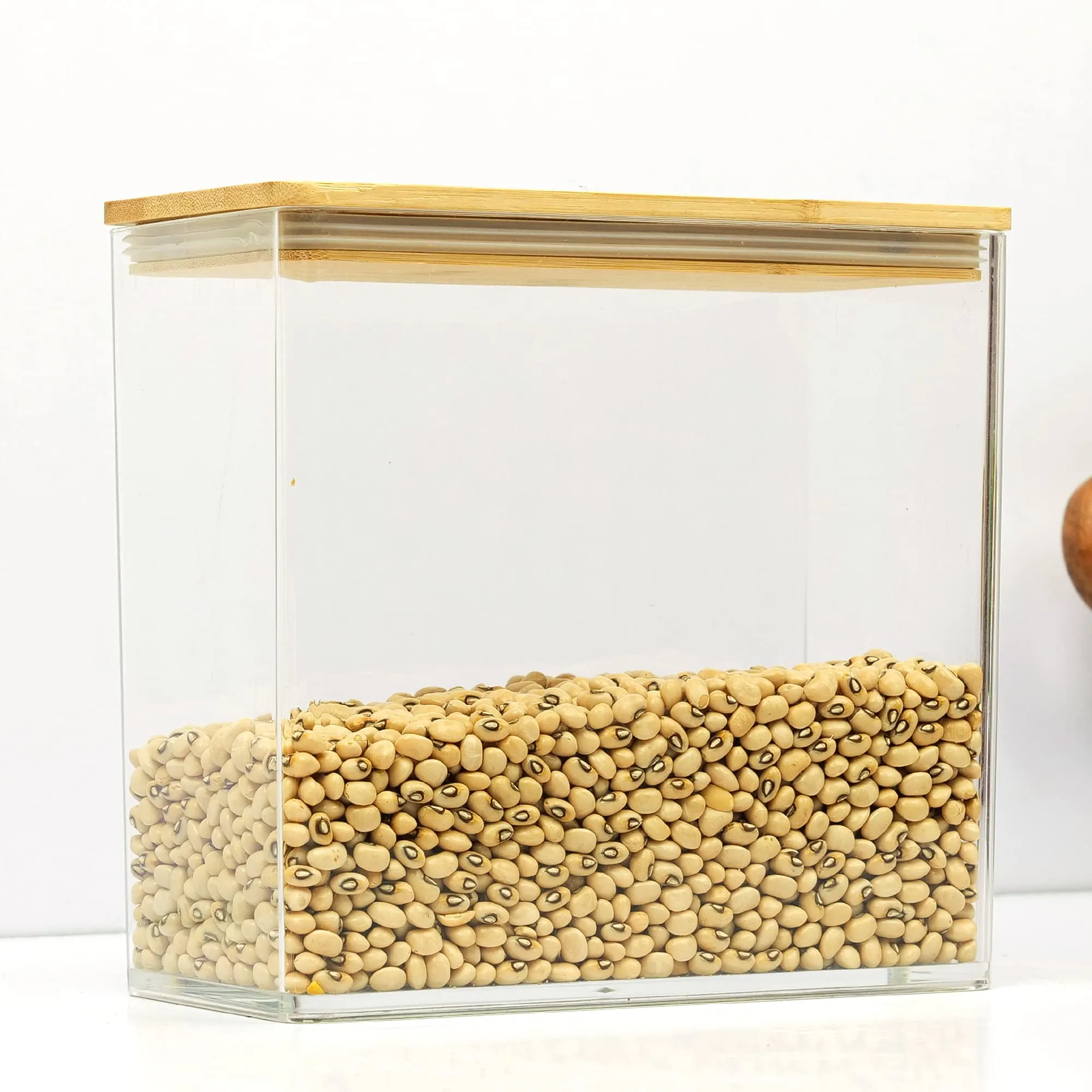 Anko 2.8 Litre Tall Acrylic Airtight Food Storage Container With Bamboo Wood Lid | BPA-free Multi-utility Leak-proof Clear Acrylic Container for Spices, Dried Herbs, Nuts,Cereals and other Condiments