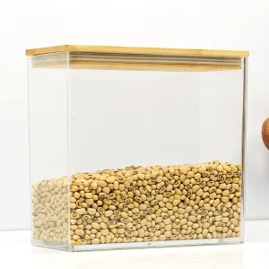 Anko 2.8 Litre Tall Acrylic Airtight Food Storage Container With Bamboo Wood Lid | BPA-free Multi-utility Leak-proof Clear Acrylic Container for Spices, Dried Herbs, Nuts,Cereals and other Condiments