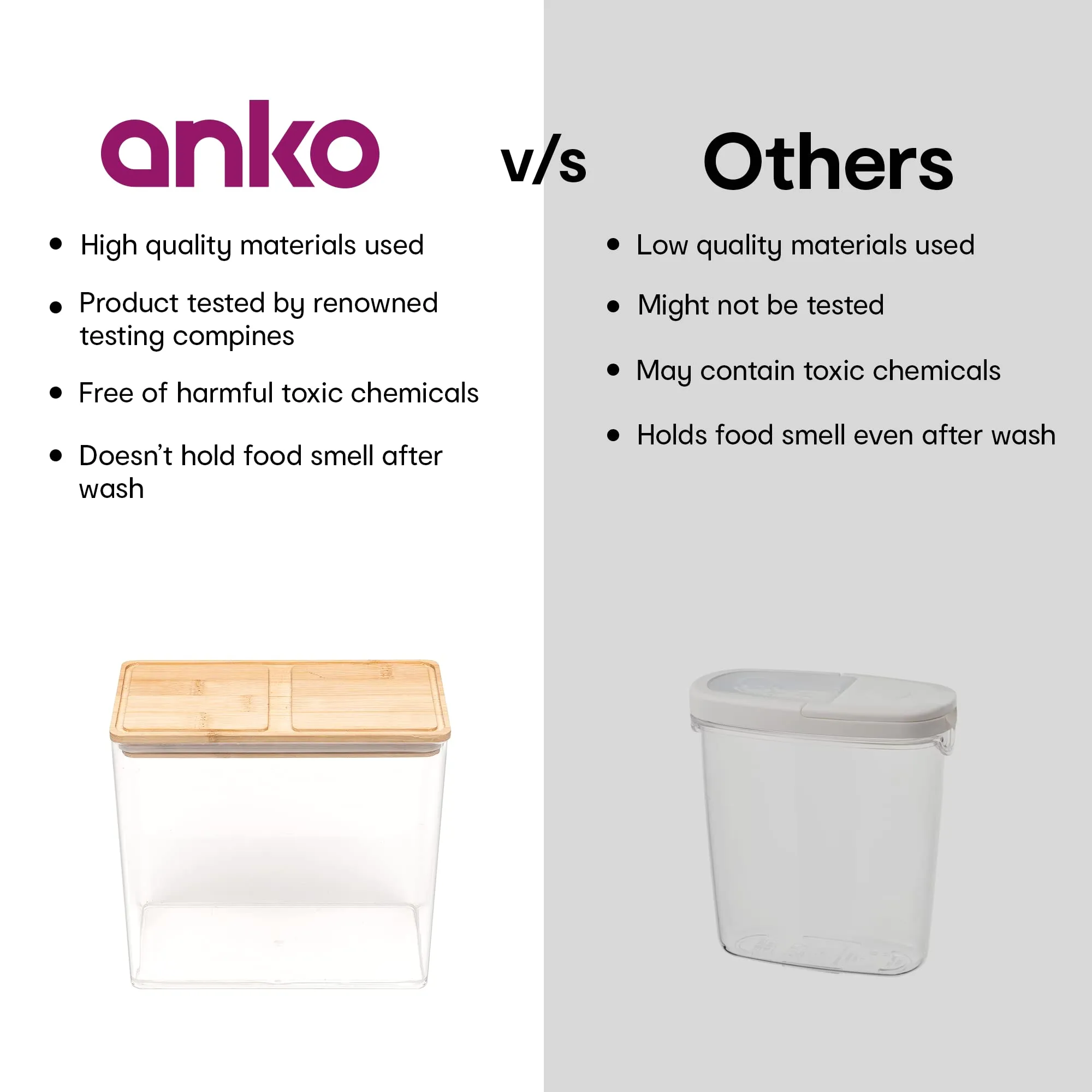 Anko 2.8 Litre Tall Acrylic Airtight Food Storage Container With Bamboo Wood Lid | BPA-free Multi-utility Leak-proof Clear Acrylic Container for Spices, Dried Herbs, Nuts,Cereals and other Condiments