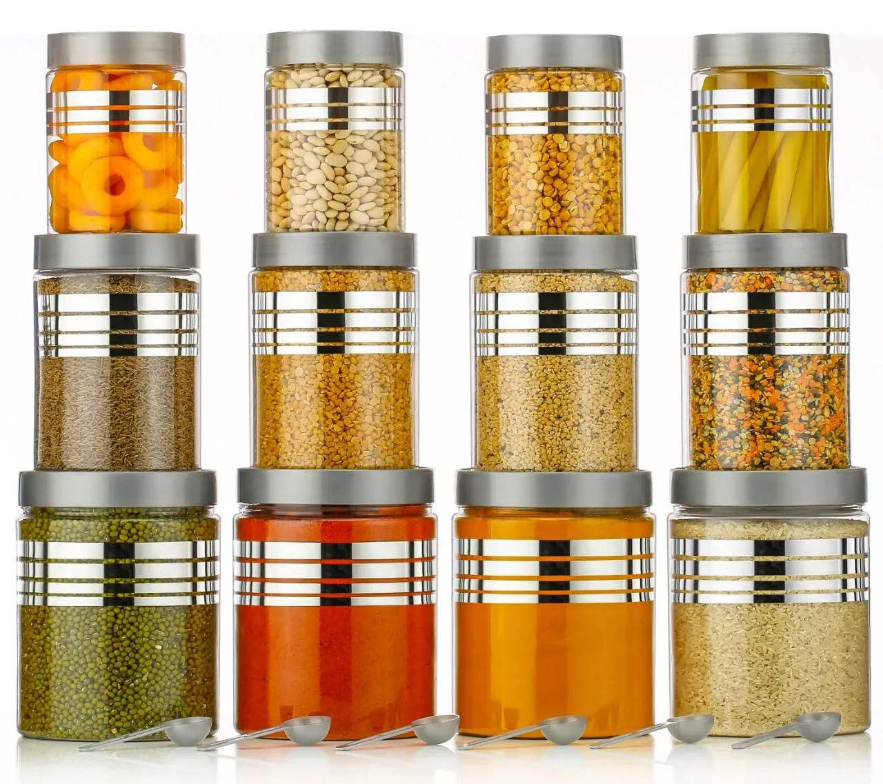Basketo®Plastic Kitchen Storage Jar and Container, Storage Container Sets, Grocery Container,Transparent (250 ml Each, 350 ml Each, 650 ml Each,1200 ml Each) | Air Tight|BPA Free |Stackable (Set of 3)
