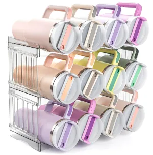 Bobomoment Water Bottle Organizer for 12 Stanley Cup, Kitchen Organizers and Storage for Owala Stanley Cup Accessories, Stackable Cup Water Bottle Organization and Storage for Cabinet Kitchen Home