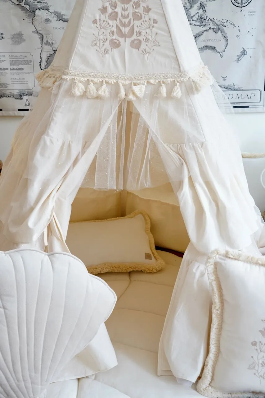 “Boho” Teepee Tent with Frills and Embroidery