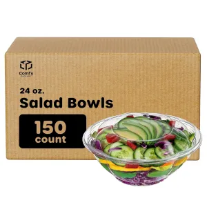 [Case of 150] 24 oz. Plastic Salad Bowls To-Go With Airtight Lids