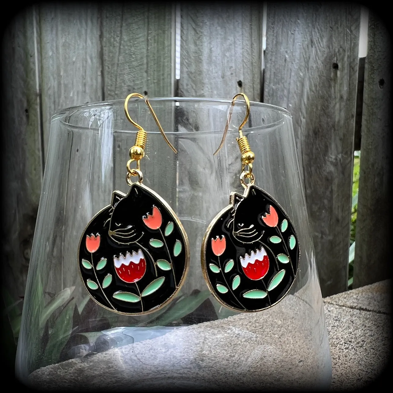 Cat earrings-Folk art earrings