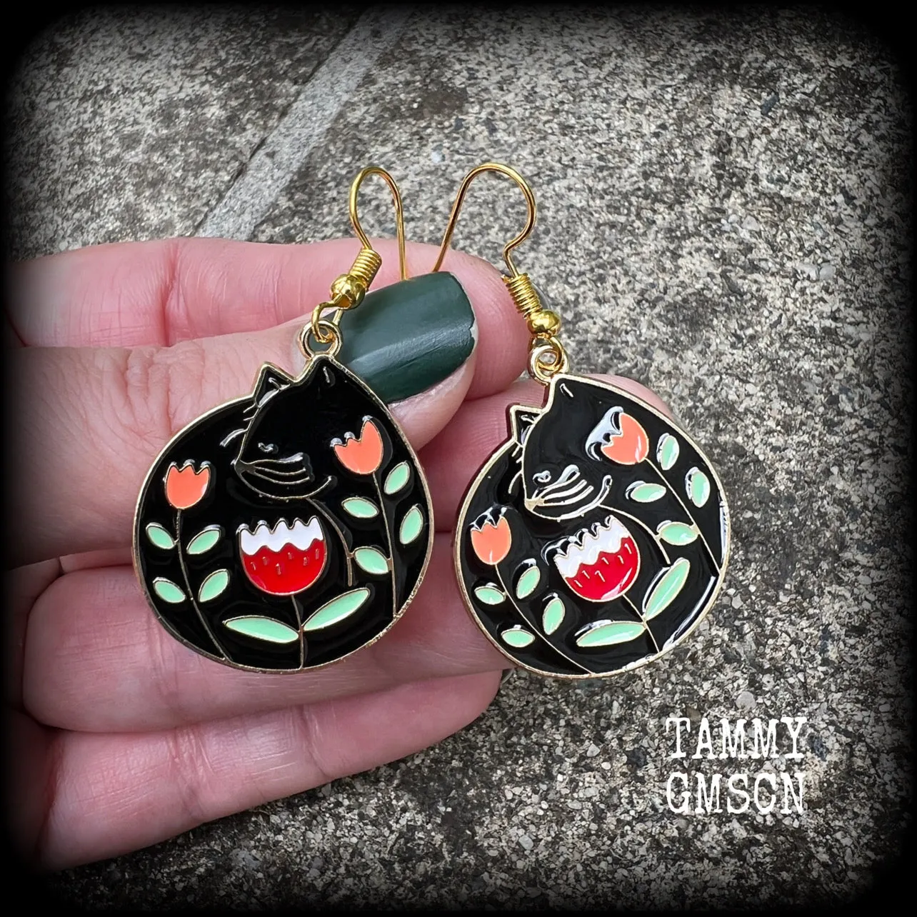 Cat earrings-Folk art earrings