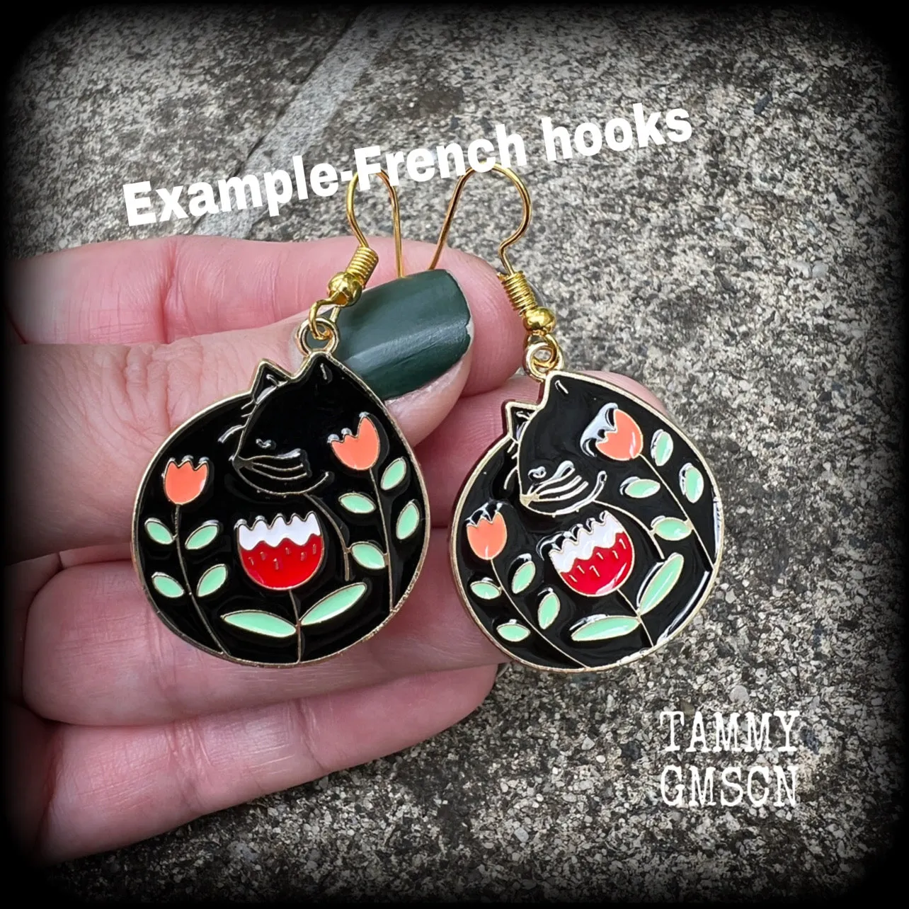 Cat earrings-Folk art earrings