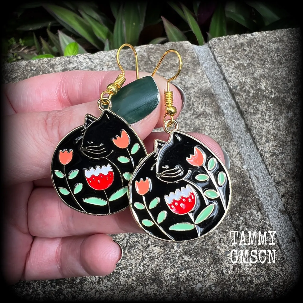 Cat earrings-Folk art earrings