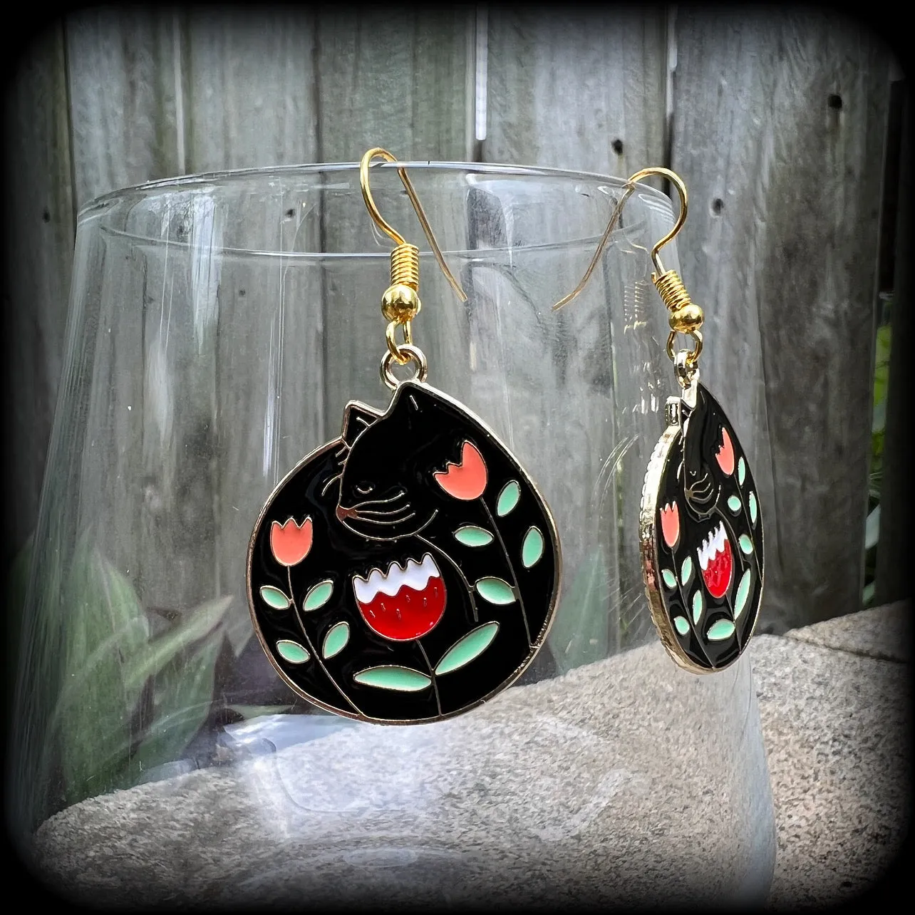 Cat earrings-Folk art earrings