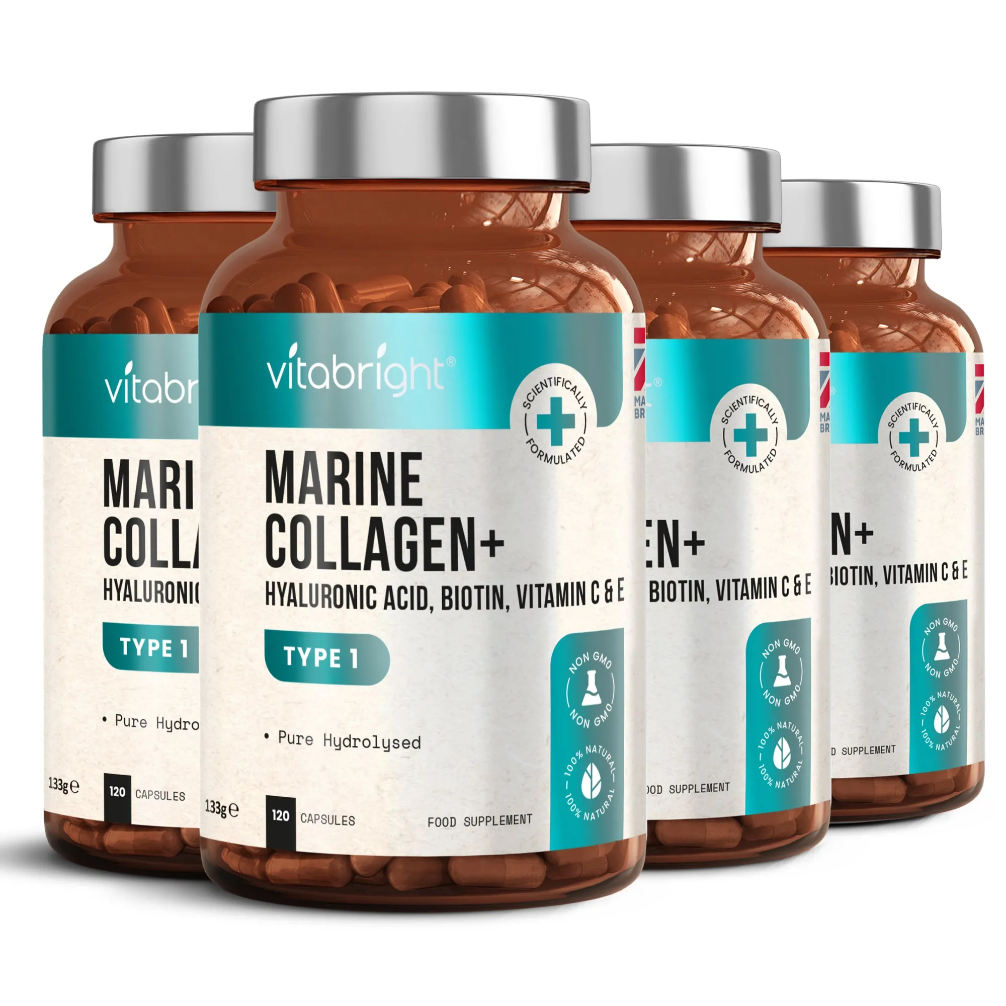 Collagen capsules, 120 x High strength Hydrolysed Marine Collagen Type 1, 1165mg