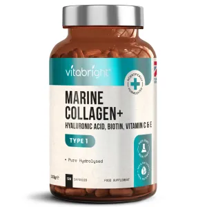 Collagen capsules, 120 x High strength Hydrolysed Marine Collagen Type 1, 1165mg