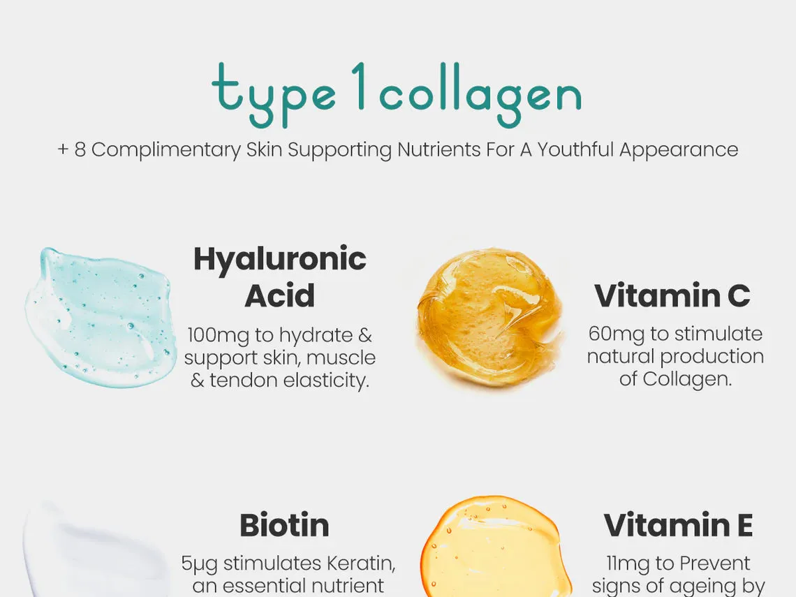 Collagen capsules, 120 x High strength Hydrolysed Marine Collagen Type 1, 1165mg