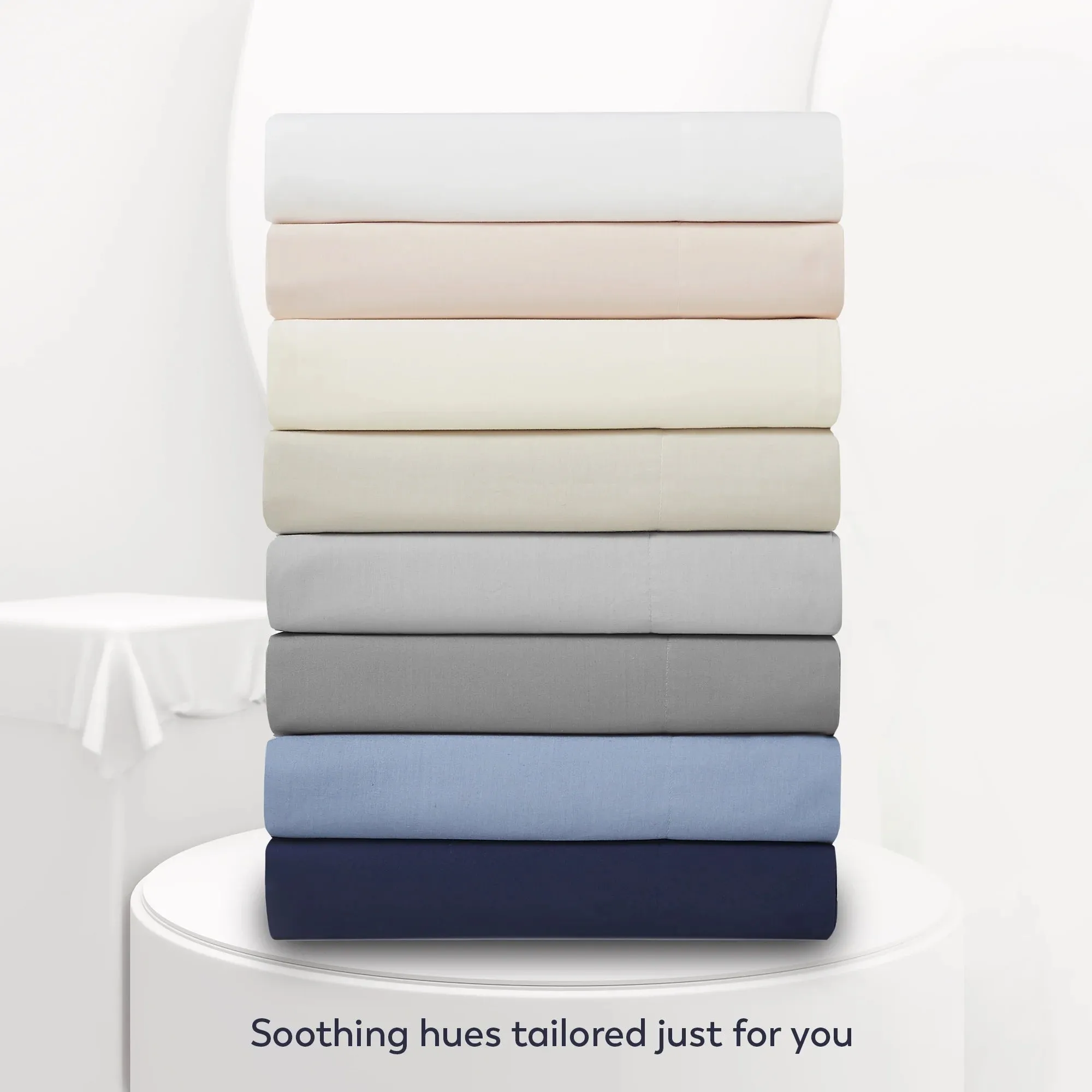 Color Sense 100% Cotton Percale Cool & Crisp 4-Piece Sheet Set Queen White