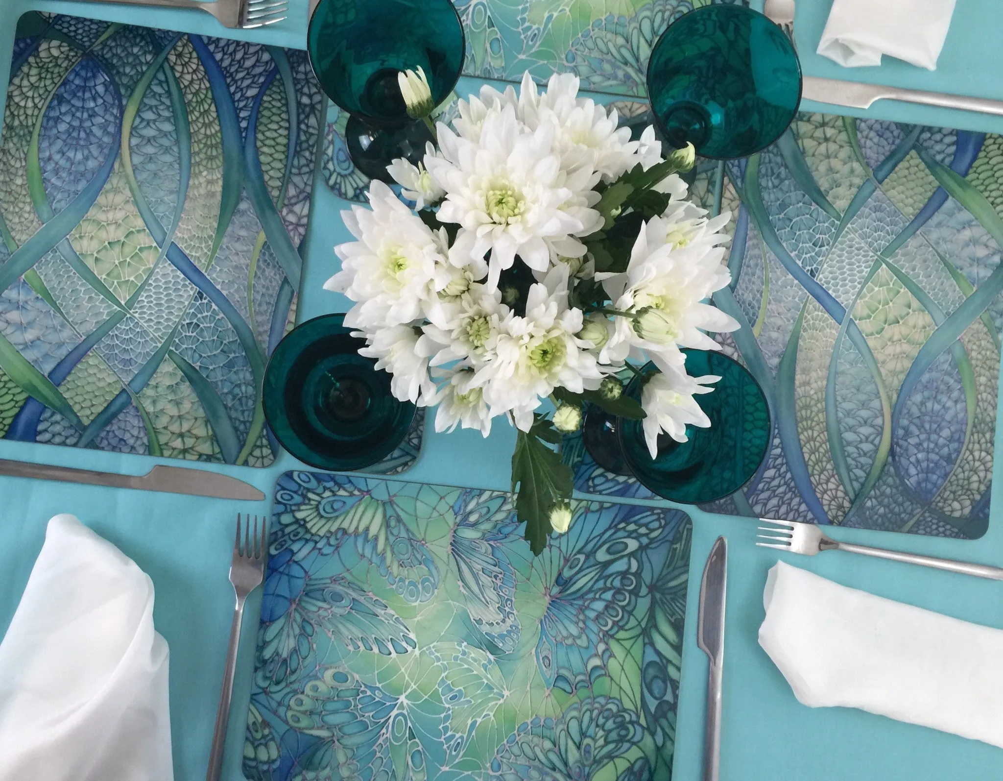 Deco Style duck egg, sage, turquoise Table Mats - green chopping boards