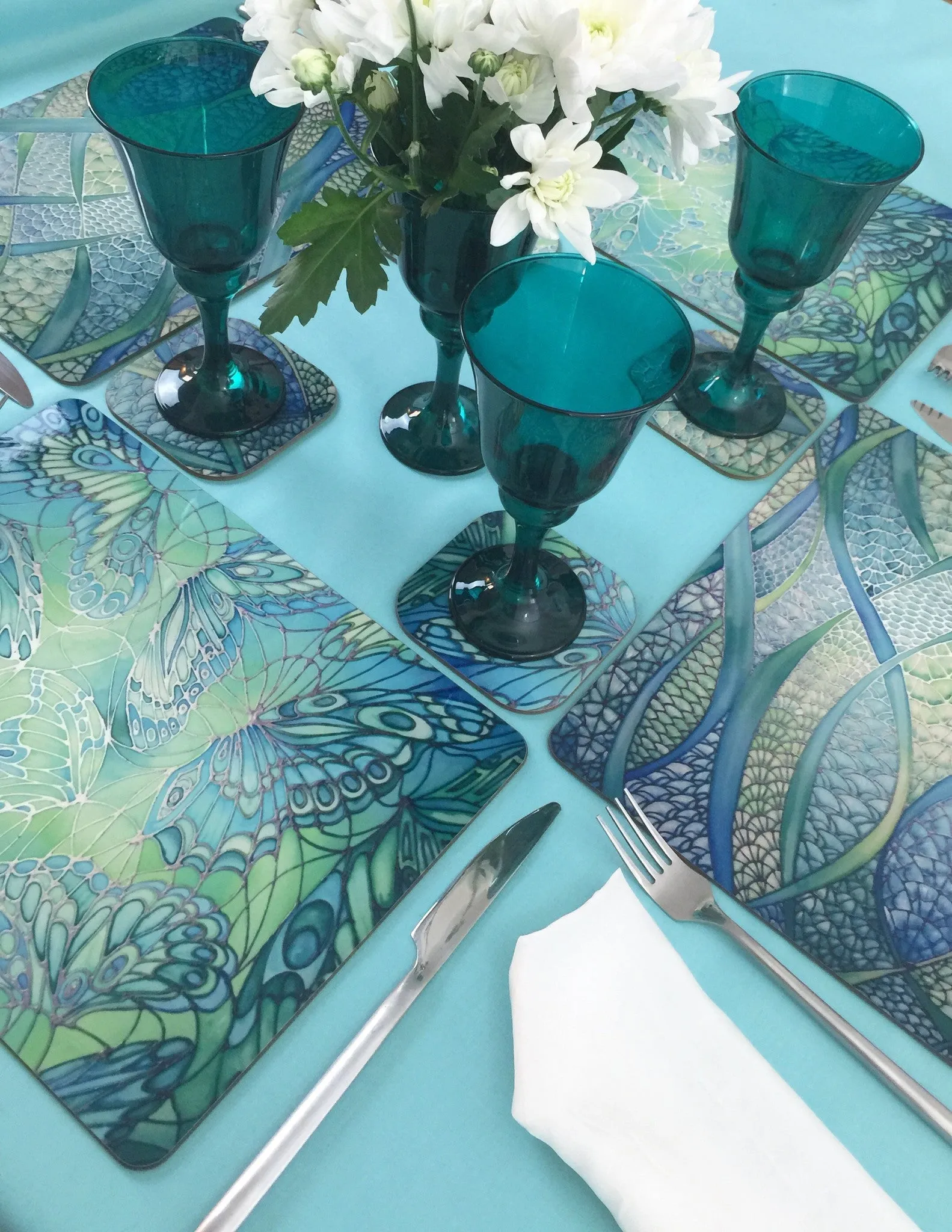 Deco Style duck egg, sage, turquoise Table Mats - green chopping boards