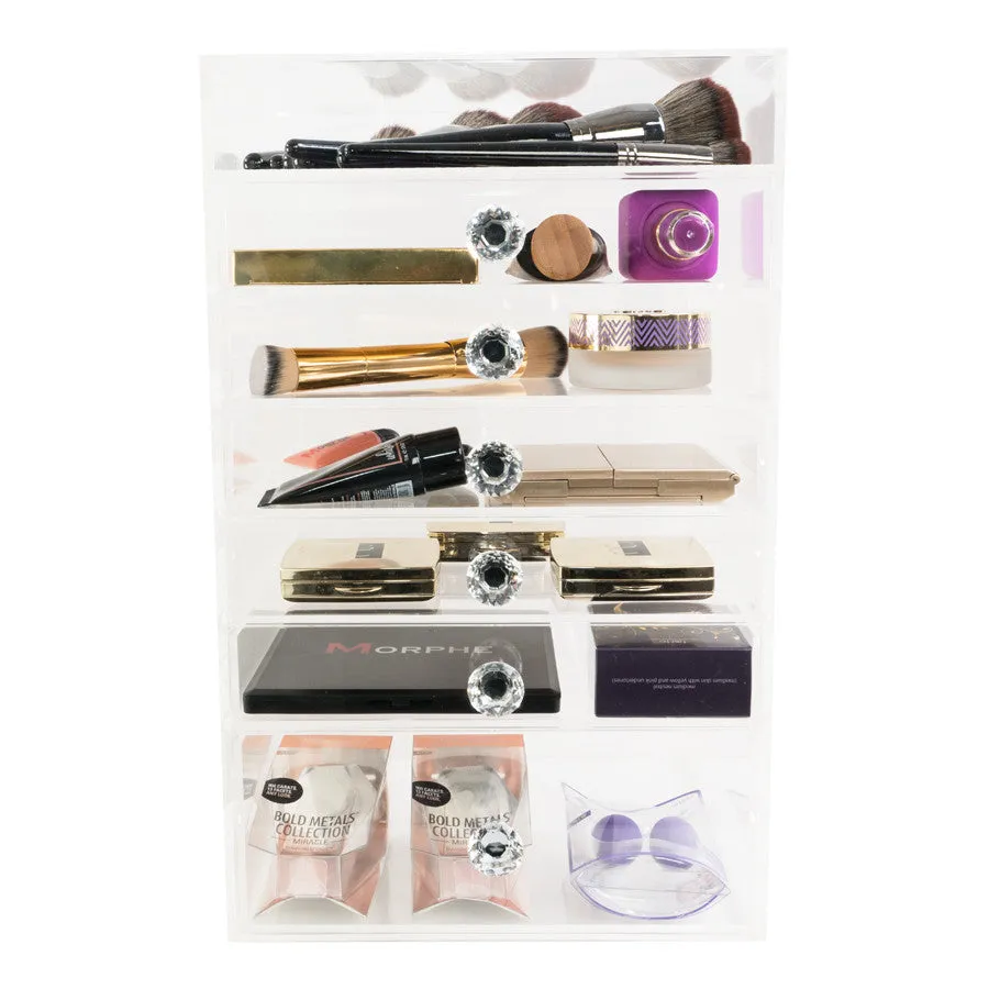 Diamond Collection 7-Tier Acrylic Makeup Organizer with Flip Open Top