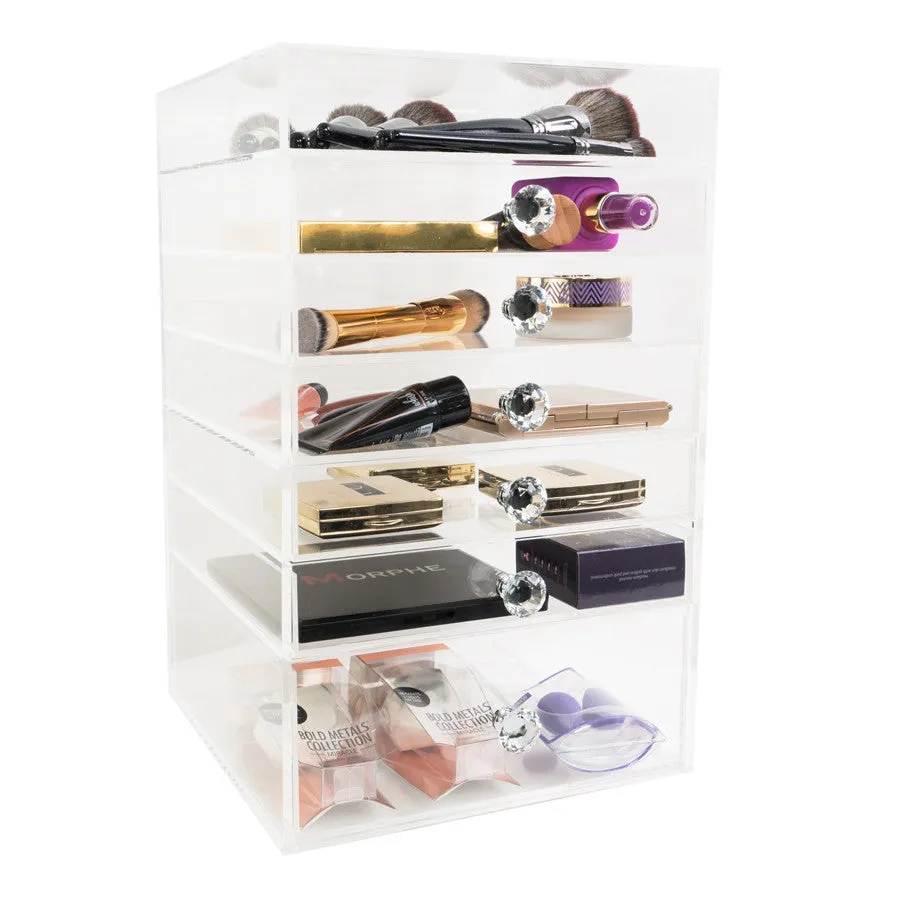 Diamond Collection 7-Tier Acrylic Makeup Organizer with Flip Open Top