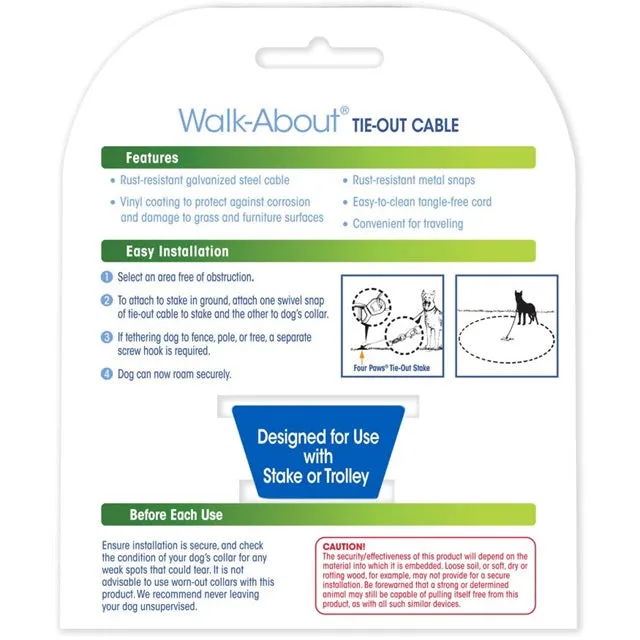 Four Paws Walk-About Puppy/Small Breed Dog Tie Out Cable 15ft.