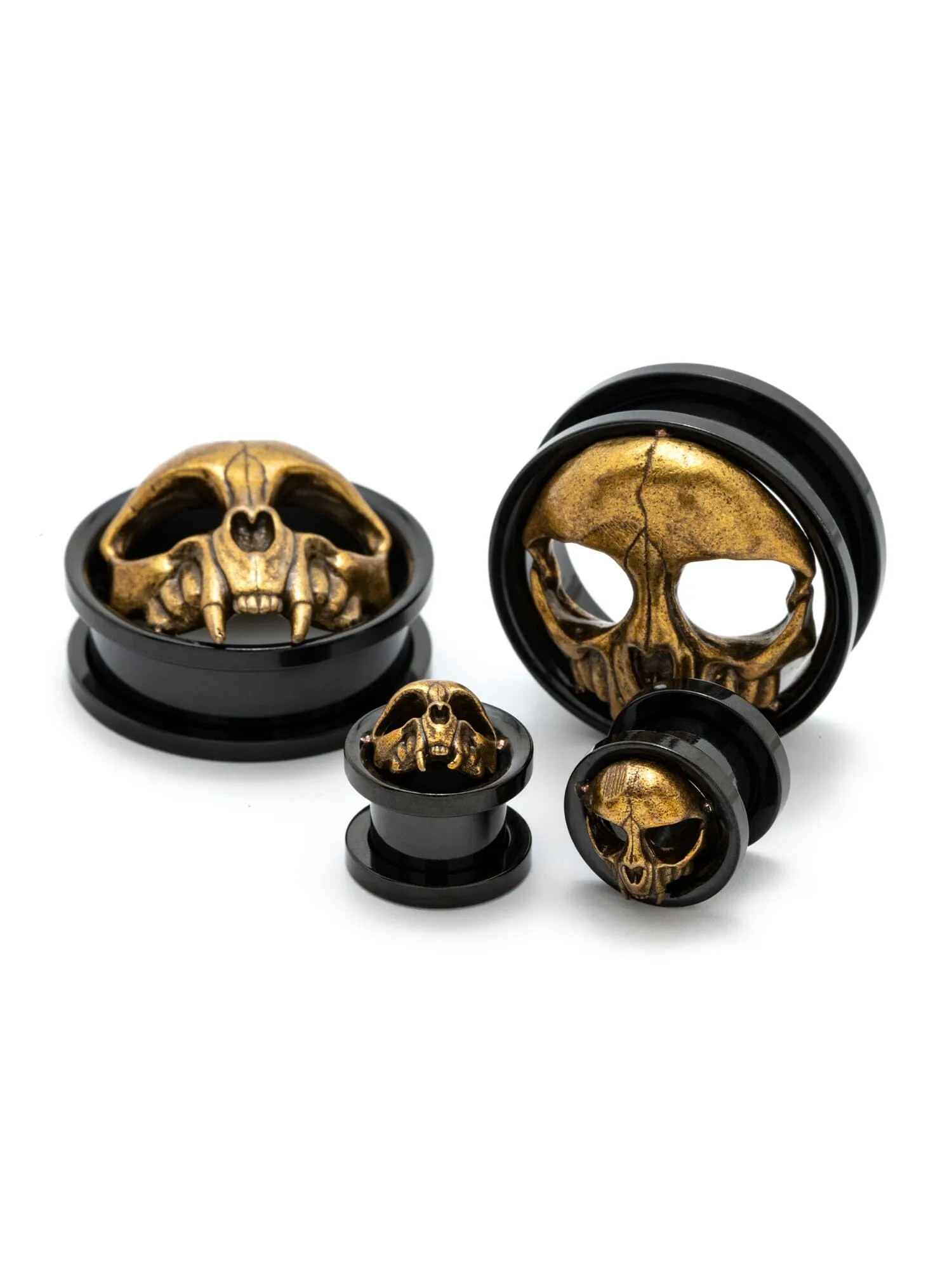 Gold Cat Skull Threaded Steel Tunnels