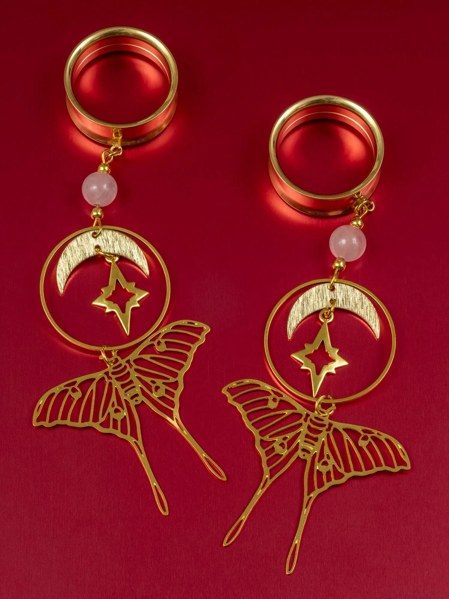 Golden Butterfly Dreams Dangle Internally Threaded Steel Tunnels