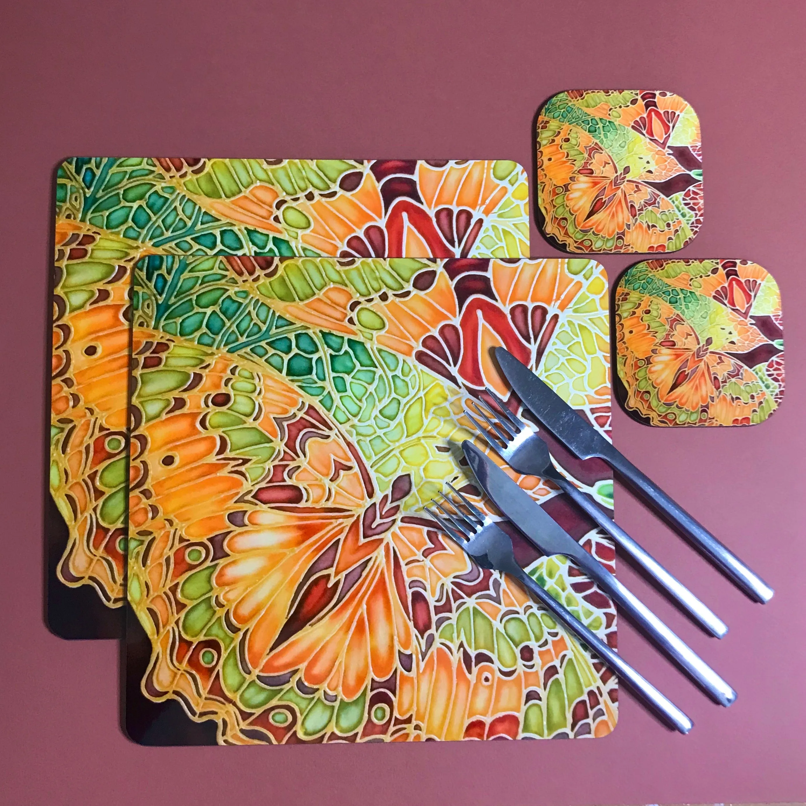 Green Caramel Butterfly Table Mats & Coasters - Butterfly Table Mats
