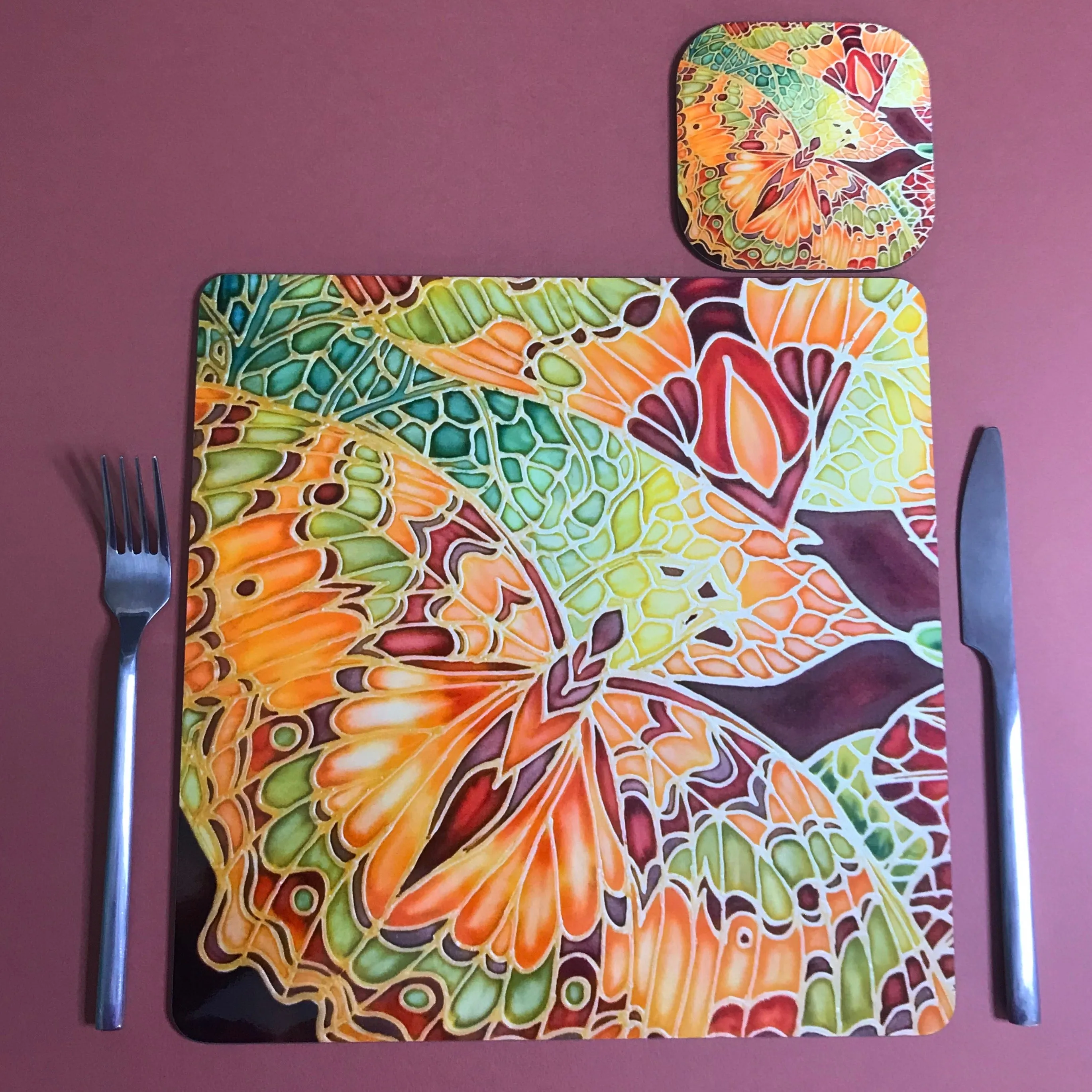 Green Caramel Butterfly Table Mats & Coasters - Butterfly Table Mats