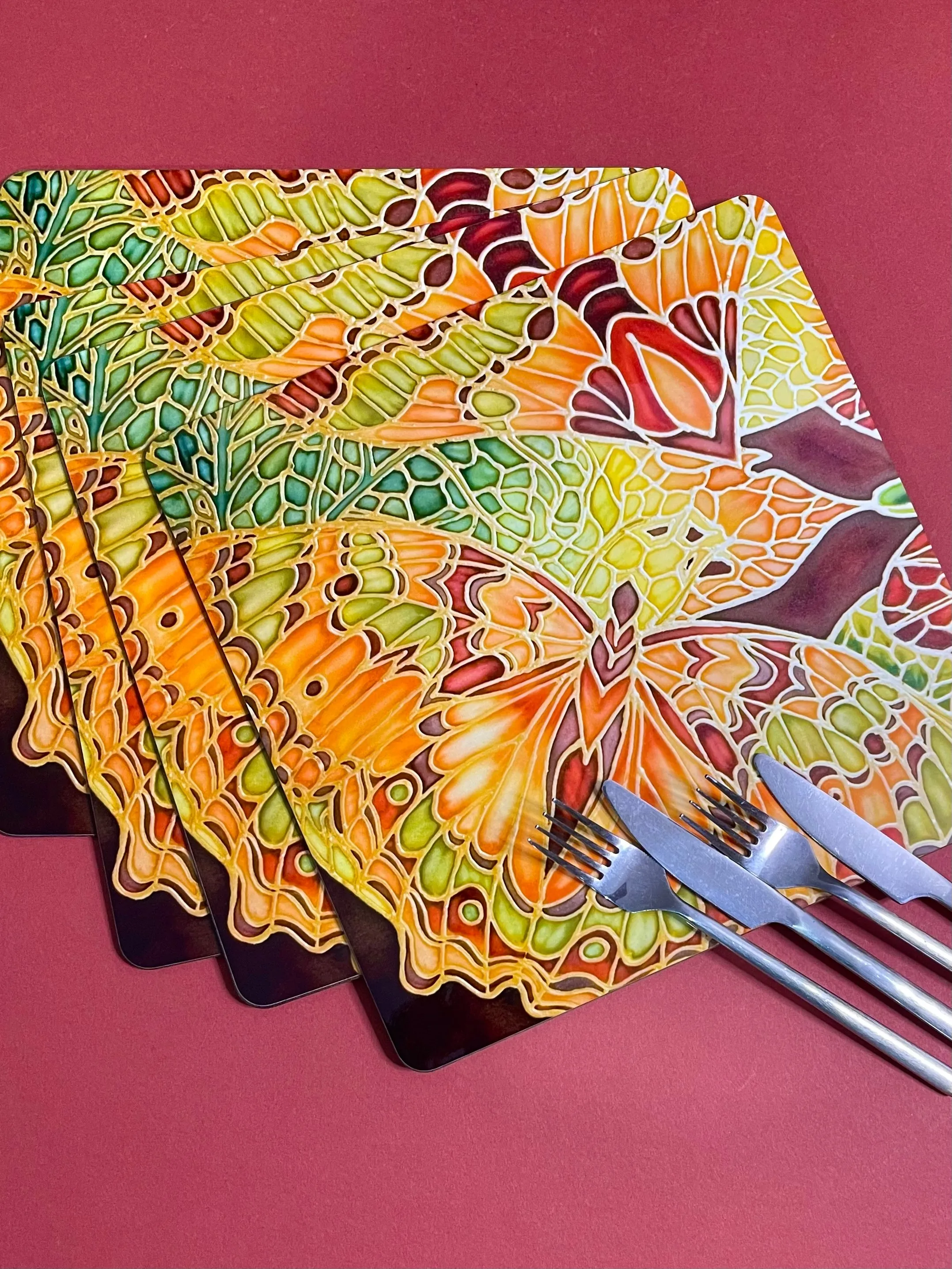 Green Caramel Butterfly Table Mats & Coasters - Butterfly Table Mats