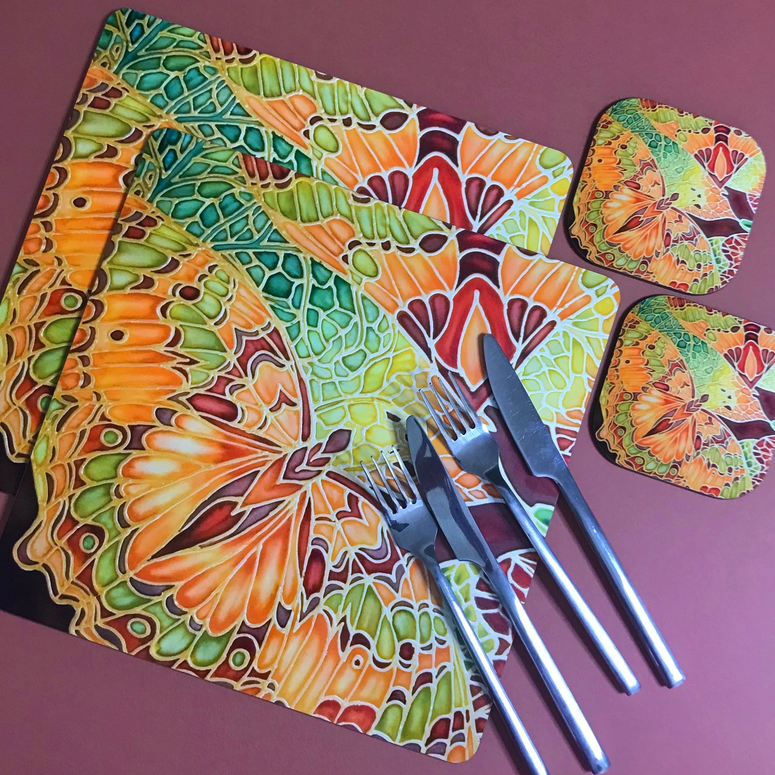 Green Caramel Butterfly Table Mats & Coasters - Butterfly Table Mats