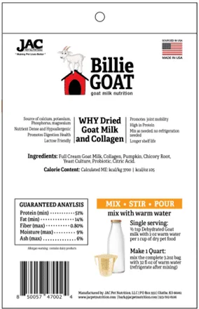 Jac Dried Goat Milk & Collagen Topper Digestion 3.2oz