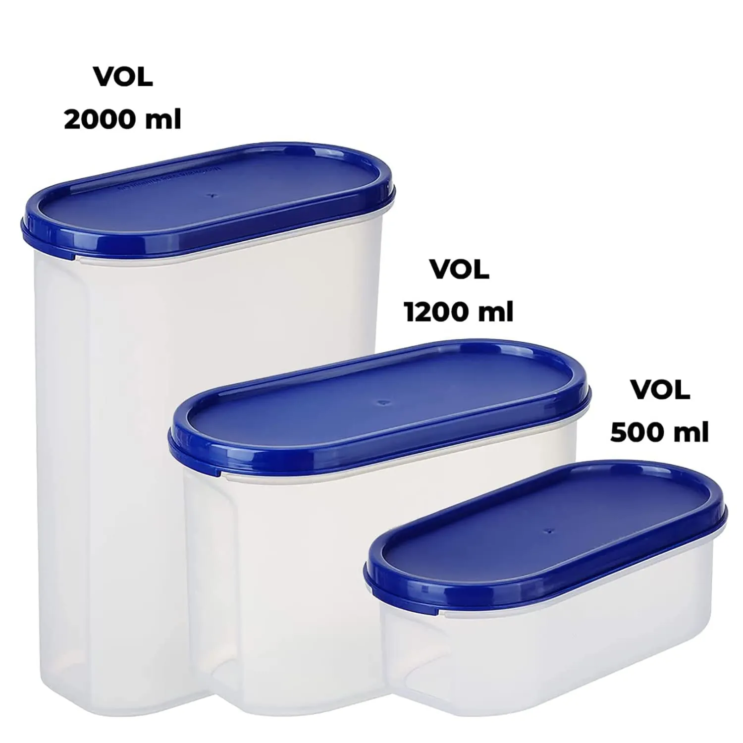 Kuber Industries Container for Kitchen Storage Set| Airtight Container, Multipurpose | Plastic Container Set of 3 | For Dry & Wet Food | 500 ml,1200 ml,2000 ml (Small-Medium-Large) (Pack Of 3)