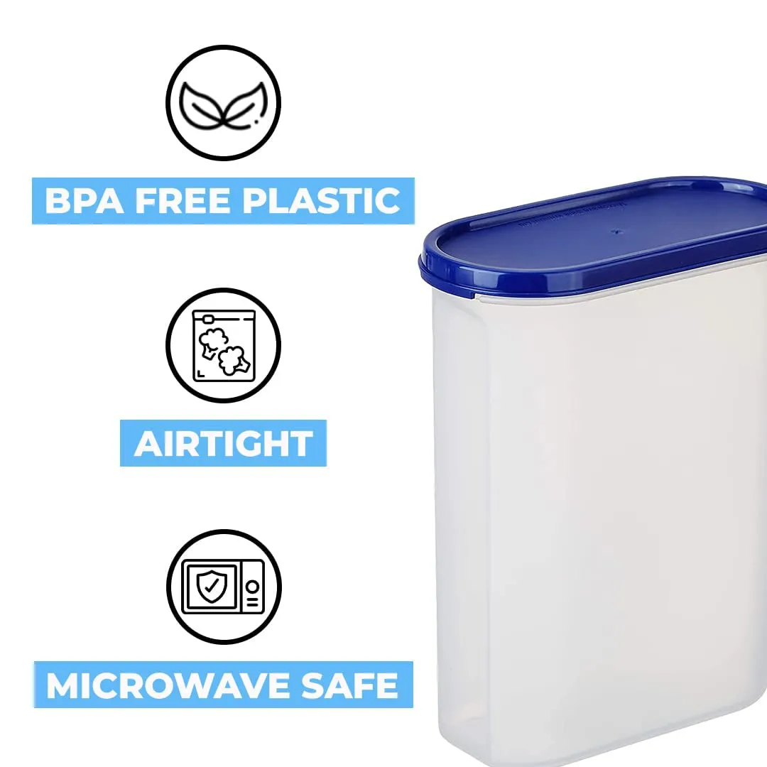 Kuber Industries Plastic Storage Containers with Lid I Set of 2, 2500 ml | Airtight, Stackable, Spill-Proof, Travel-Friendly | Transparent with Blue Lid | for Dry & Wet Foods, Cereals, Dryfruits
