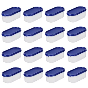 Kuber Industries Plastic Storage Containers With Lid|Set of 4, 500 ml|Airtight, Stackable, Spill-proof, Travel-friendly|Transparent with Blue Lid|For Dry & Wet Food Pickle, Spices,Dryfruits(Pack Of 4)