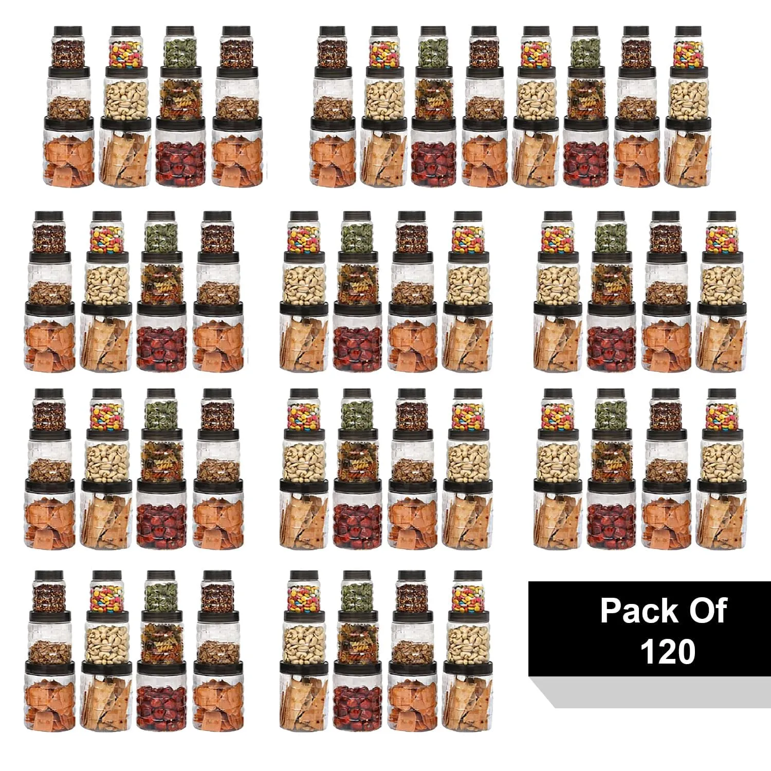 Kuber Industries Set of 24 Plastic Container Set | 1000ml, 500ml, 200ml I PET, Food Grade Plastic, 100% BPA Free | Airtight Container Set for Kitchen Storage |Small to Large, Transparent (Pack of 5)