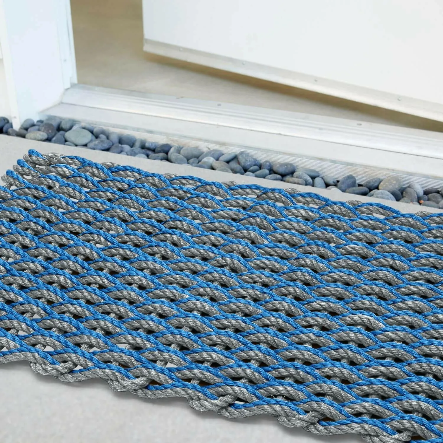 Lobster Rope Doormat, Light Blue & Silver Double Weave, Wicked Good Doormats