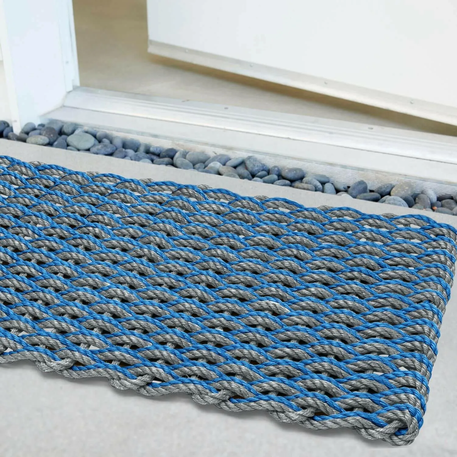 Lobster Rope Doormat, Light Blue & Silver Double Weave, Wicked Good Doormats