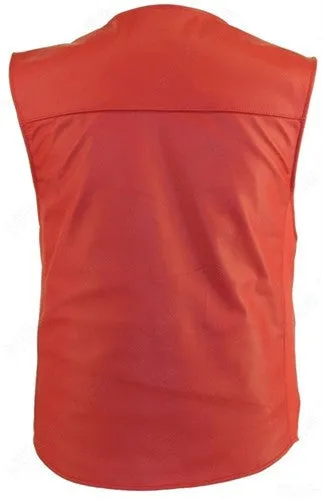 Mens Made in USA Red Leather Bullet Proof Style Motorcycle Vest