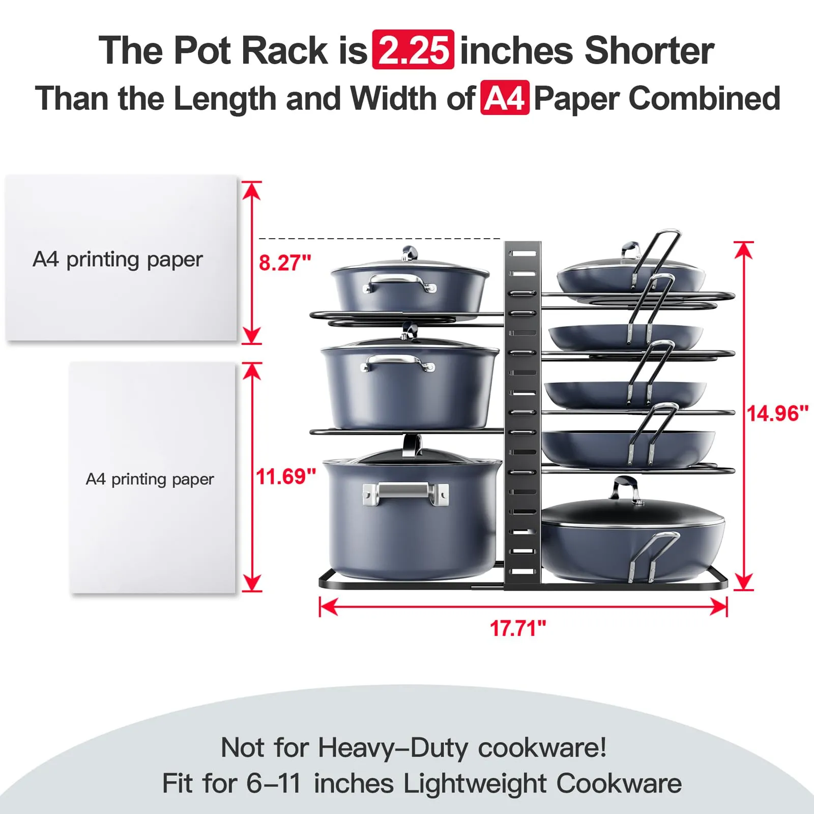ORDORA Pots and Pans Organizer: Under Cabinet, Adjustable 8-Tier Pot Organizers inside Cabinet, Kitchen Organizers and Storage Fit 6-11 inch Lightweight Cookware