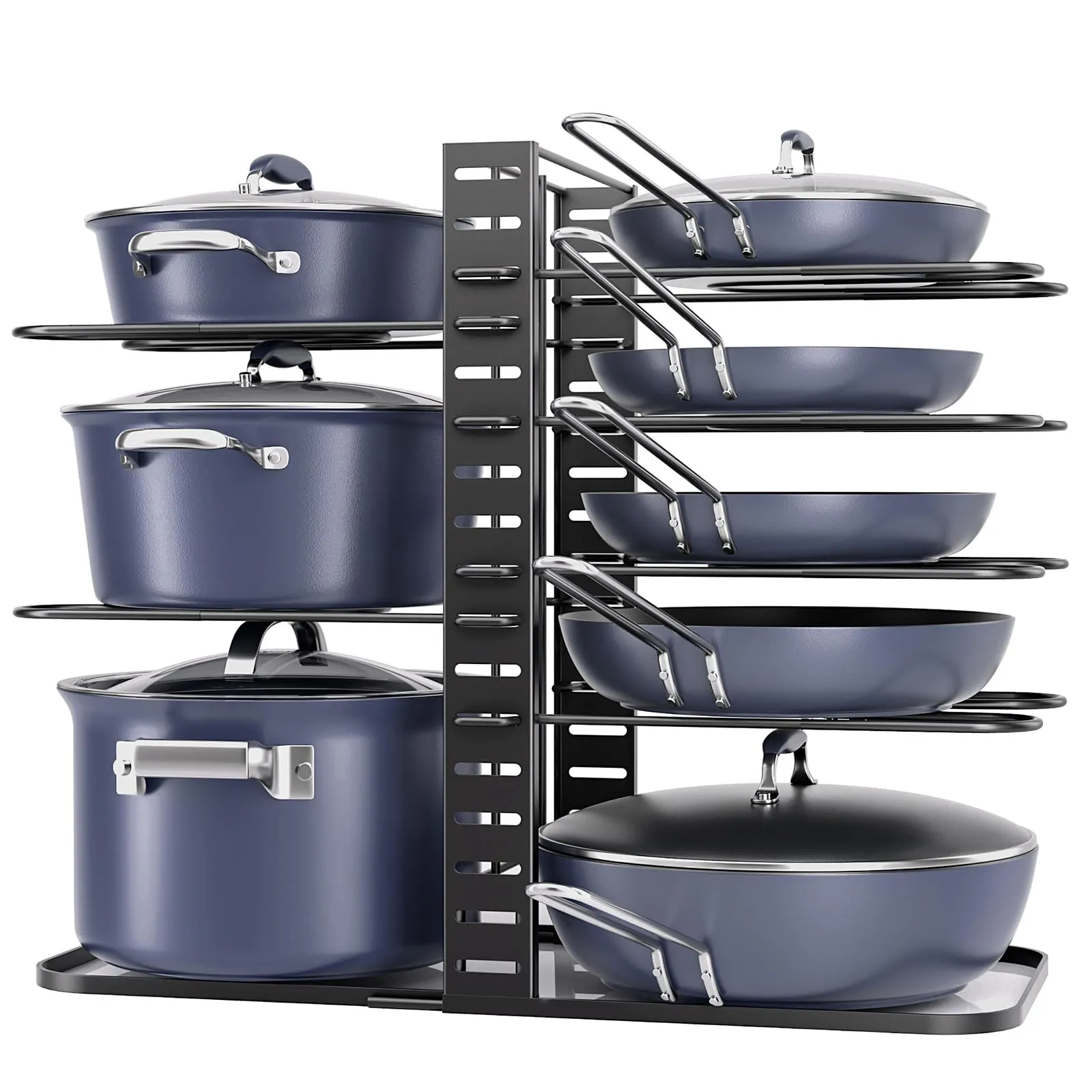 ORDORA Pots and Pans Organizer: Under Cabinet, Adjustable 8-Tier Pot Organizers inside Cabinet, Kitchen Organizers and Storage Fit 6-11 inch Lightweight Cookware